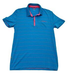 Icebreaker Merino Wool Blend Polo Stripe Short Sleeve Shirt Pink Blue size Small